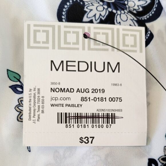 Liz Claiborne Blue Floral & Paisley Patterned V-neck Cap Sleeve Chiffon Blouse - Picture 8 of 9